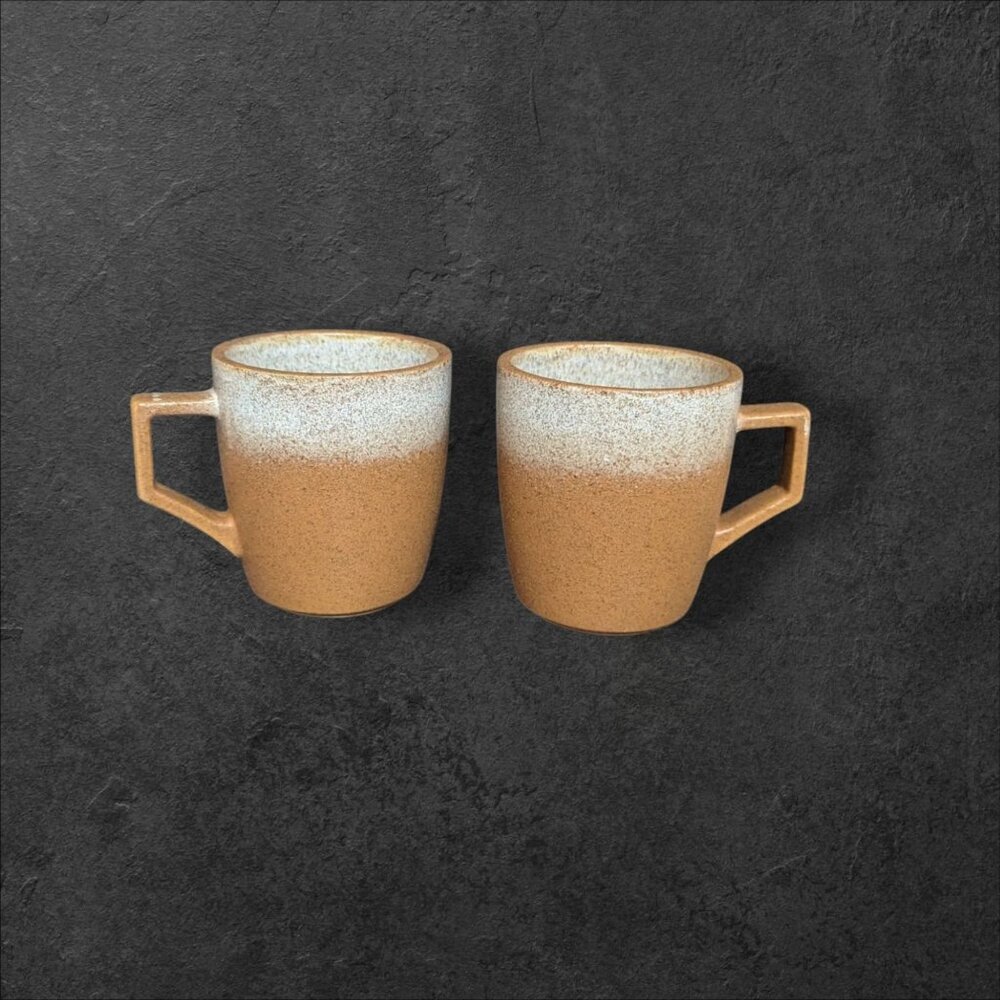Stone + Lain Set Of 2 Ceramic Mugs‎ 12 Oz Rustic Brown & White Gradient Finish